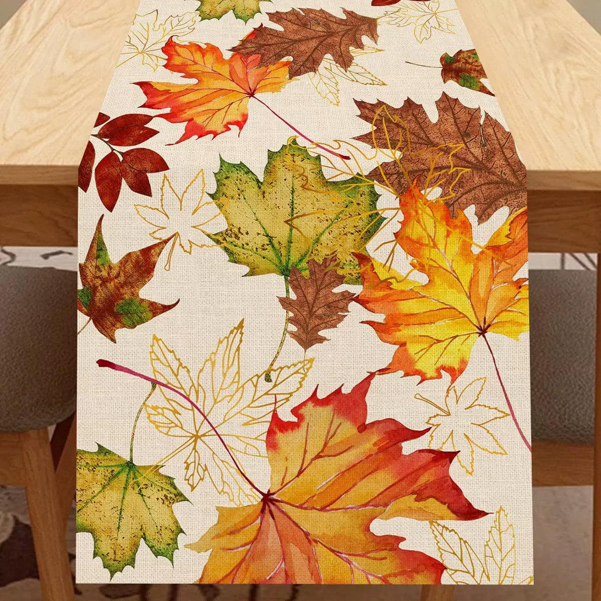 Fall Table Runner Printed Thanksgiving Maple Leaf Linen Runners, Seasonal Autumn Holiday Table Decor for Kitchen, Dining, Party