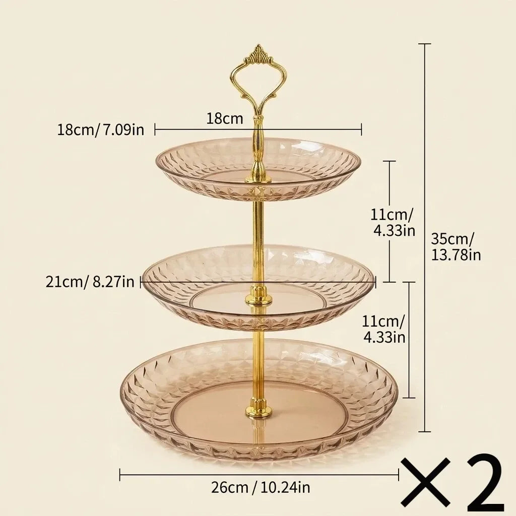 2/3 Tier Serving Tray Cake Stand Reusable Plastic Plates Serving Dishes Dessert Plate Fruit Bowl Snack Dish PET Food Tray Handle