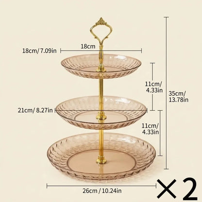 2/3 Tier Serving Tray Cake Stand Reusable Plastic Plates Serving Dishes Dessert Plate Fruit Bowl Snack Dish PET Food Tray Handle