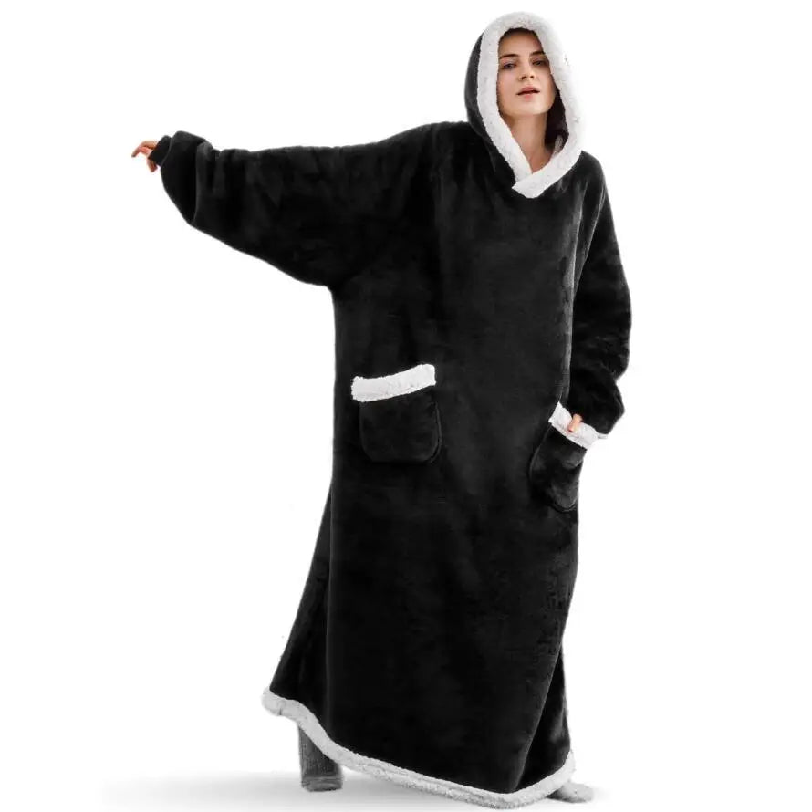 Suer Long Flannel Sherpa Wearable Blanket Winter Warm Blanket with Sleeves Hoodie Sweatshirts Oversized  TV Blanket Pullover