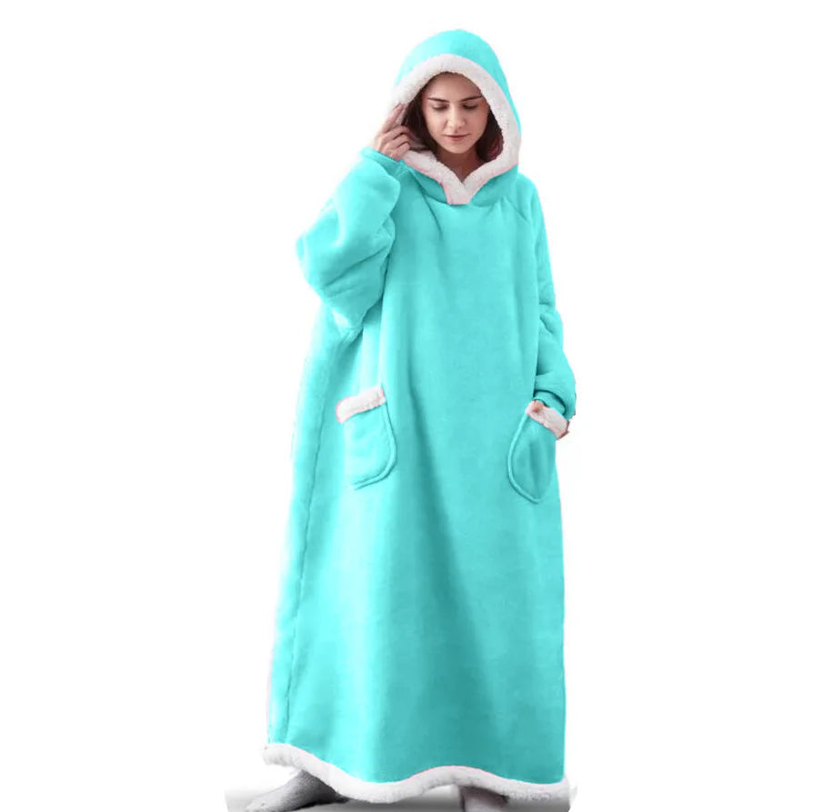 Suer Long Flannel Sherpa Wearable Blanket Winter Warm Blanket with Sleeves Hoodie Sweatshirts Oversized  TV Blanket Pullover