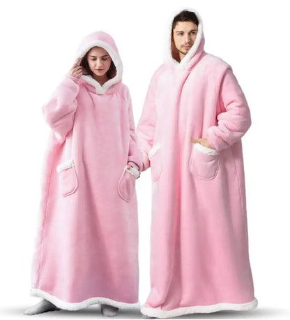 Suer Long Flannel Sherpa Wearable Blanket Winter Warm Blanket with Sleeves Hoodie Sweatshirts Oversized  TV Blanket Pullover