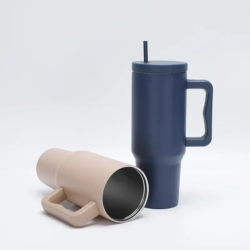 1pc 1200ml Leakproof 40oz Stainless Steel Tumbler with Handle and Straw Perfect for Outdoor Activities, Hiking, Running, Cycling