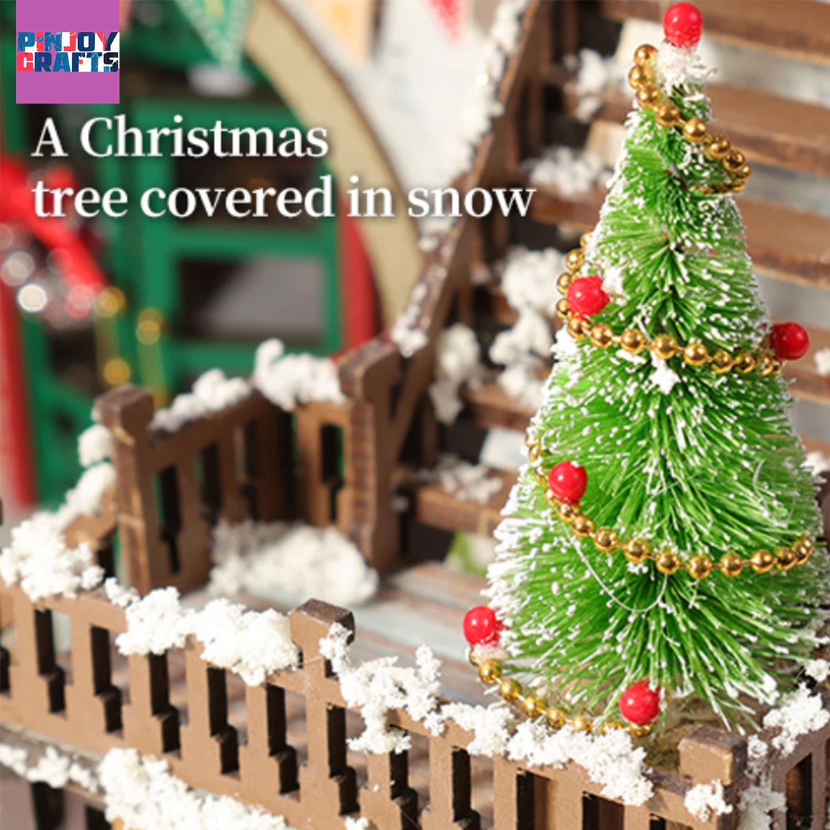 Christmas Snow Scene Wooden DIY Miniature House Kit – LED 3D Puzzle & Creative Holiday Gift