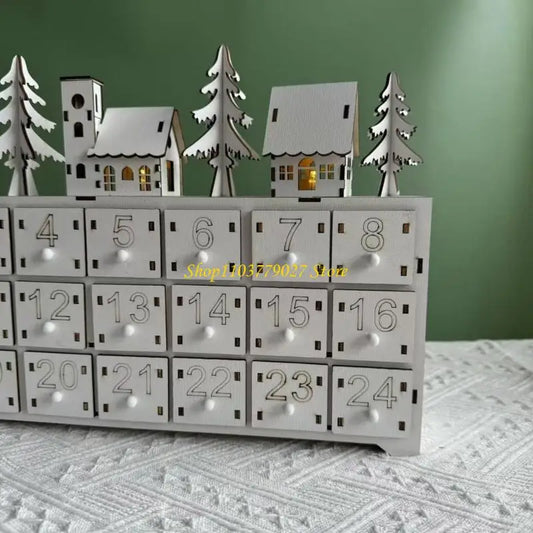 24-Day Christmas Countdown Advent Calendar with LED Lights — Wooden Snowman Decor