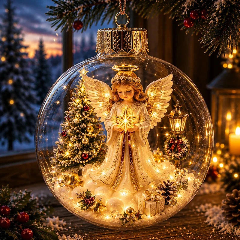 Clear Christmas Diorama Glowing Bauble Ornament — Holiday Scene Tree Decoration