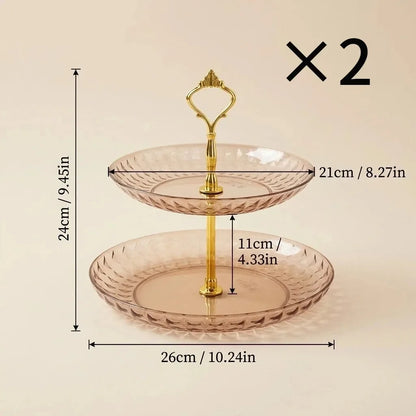 2/3 Tier Serving Tray Cake Stand Reusable Plastic Plates Serving Dishes Dessert Plate Fruit Bowl Snack Dish PET Food Tray Handle