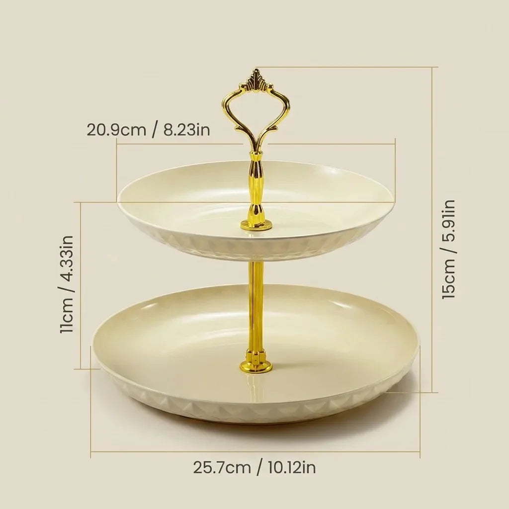 2/3 Tier Serving Tray Cake Stand Reusable Plastic Plates Serving Dishes Dessert Plate Fruit Bowl Snack Dish PET Food Tray Handle