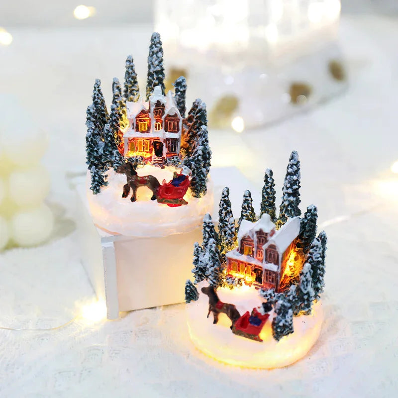 Christmas LED Resin Ornament – Santa Castle & Snow House Light-Up Figurine
