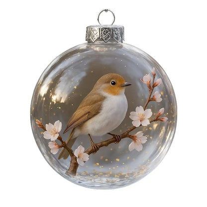 Crystal Clear Cardinal Bird Ball Ornament — 3D Nature Holiday Tree Decor