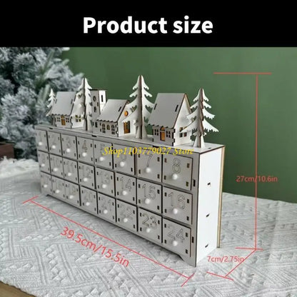 24-Day Christmas Countdown Advent Calendar with LED Lights — Wooden Snowman Decor