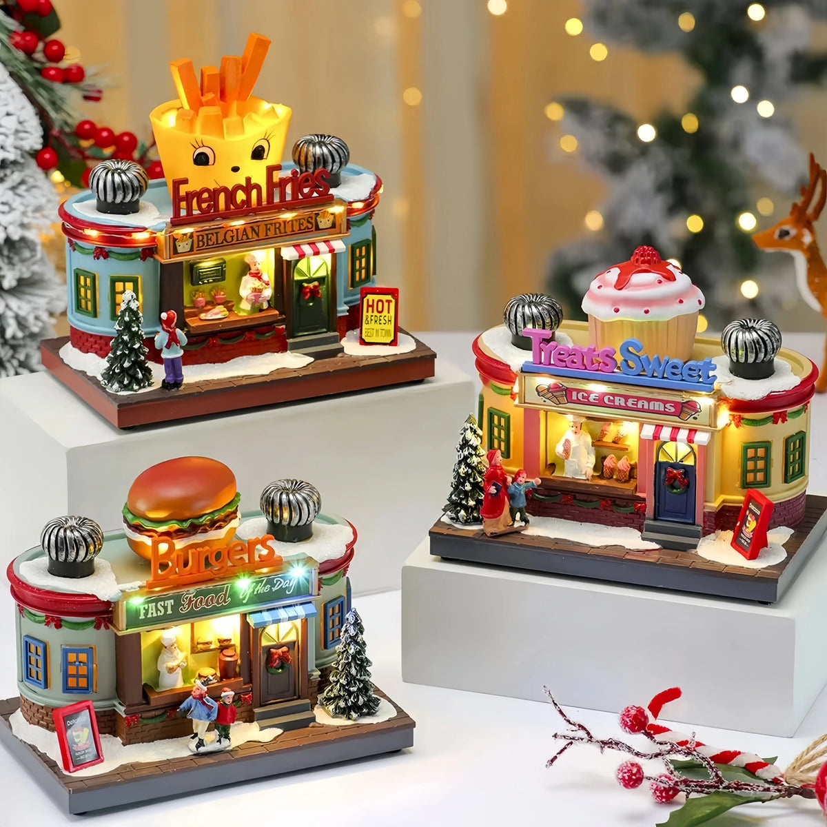 Christmas Lighted Music Box – Resin Santa Ornament for Home, Café & Holiday Gifting