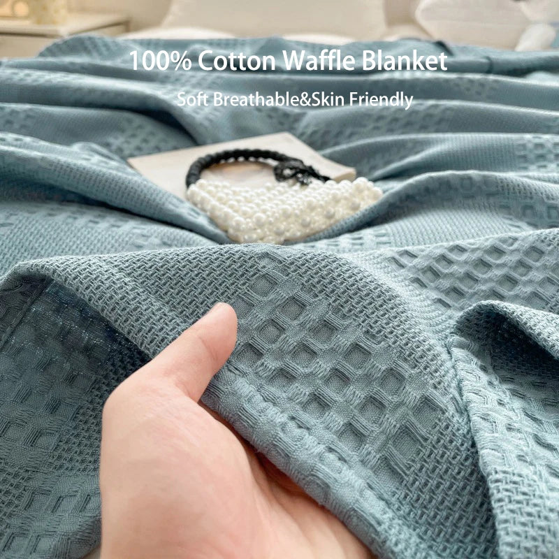 100% Cotton Waffle Throw Blanket — All-Season Sofa & Bed Cover