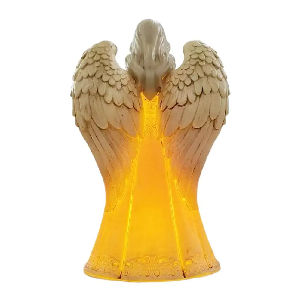 Christmas Praying Angel Statue with Warm LED Light – Hollow Resin Holiday Décor