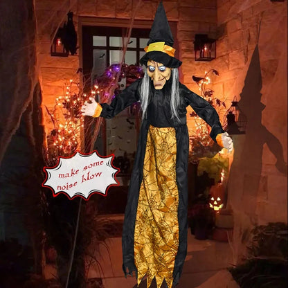 Animatronic Talking Witch Halloween Prop — Motion-Activated Glowing Red Eyes Outdoor Decor