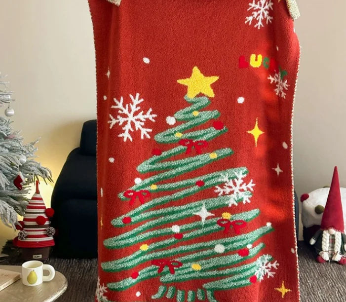 Red Green Christmas Plaid Sherpa Throw Blanket, Buffalo Tartan Check Pattern Warm Blanket, Xmas Holiday Home Decor Cozy Blanket