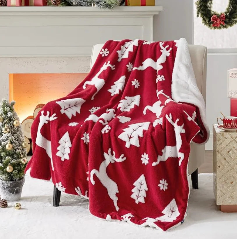 Christmas Throw Blanket, Christmas Decorations Gifts for Women Sherpa Winter Holiday Blanket Soft Christams Throws for Sofa Bed