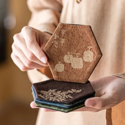 Vintage Embroidery Tea Coasters — Insulated Cup Holders for Tea Accessories