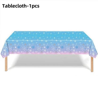 Christmas Snowflake Party Supplies Tableware Set Cups Plates Napkins Tablecloth Blue Purple Snowflake Birthday Decoration Props