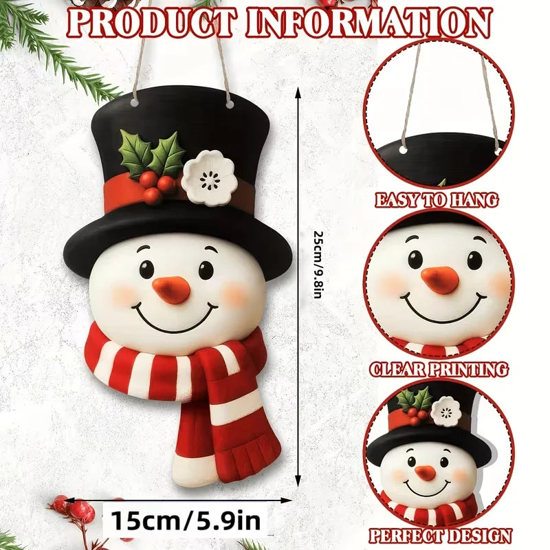 Farmhouse Snowman Door Hanging — Winter Welcome Sign for Front Door & Wall