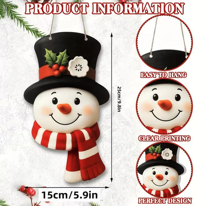 Farmhouse Snowman Door Hanging — Winter Welcome Sign for Front Door & Wall