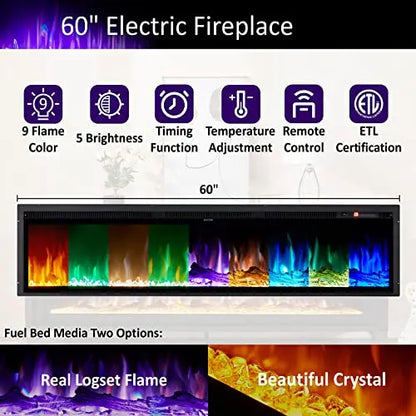 65" Fireplace TV Stand with 60" Glass Electric Fireplace — Industrial Farmhouse Media Center