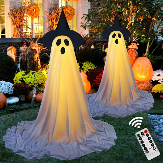 Halloween Standing Ghost Decoration with Witch Hat — Spooky Lawn & Indoor Decor