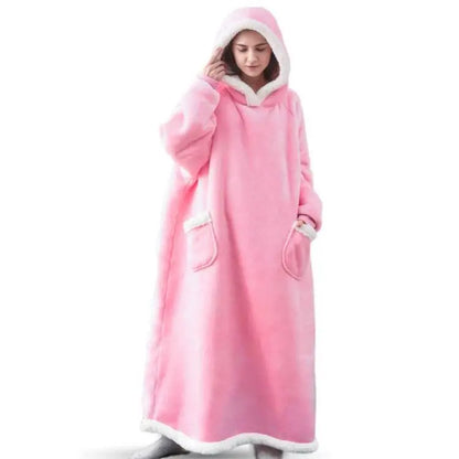 Suer Long Flannel Sherpa Wearable Blanket Winter Warm Blanket with Sleeves Hoodie Sweatshirts Oversized  TV Blanket Pullover