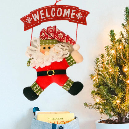 Christmas Wooden Door Hanging Sign — Santa, Snowman & Tree Drop Ornaments