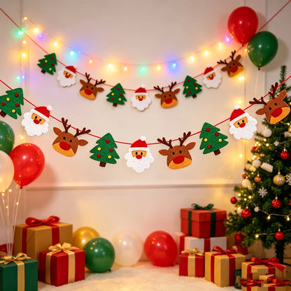 Christmas Felt Banner Bunting – Reindeer, Santa & Xmas Tree Hanging Garland