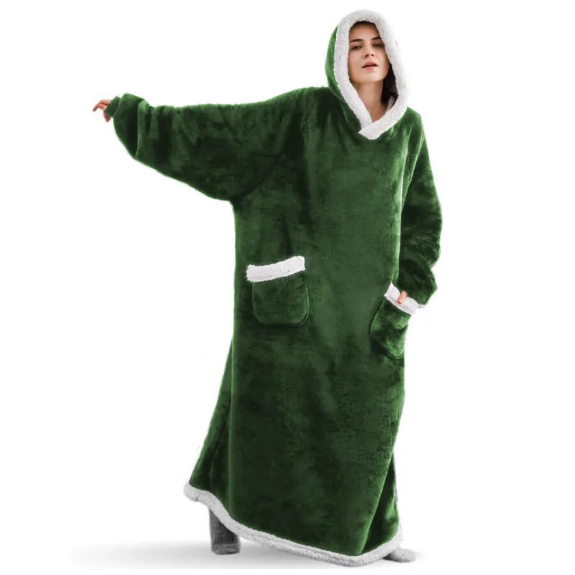 Suer Long Flannel Sherpa Wearable Blanket Winter Warm Blanket with Sleeves Hoodie Sweatshirts Oversized  TV Blanket Pullover