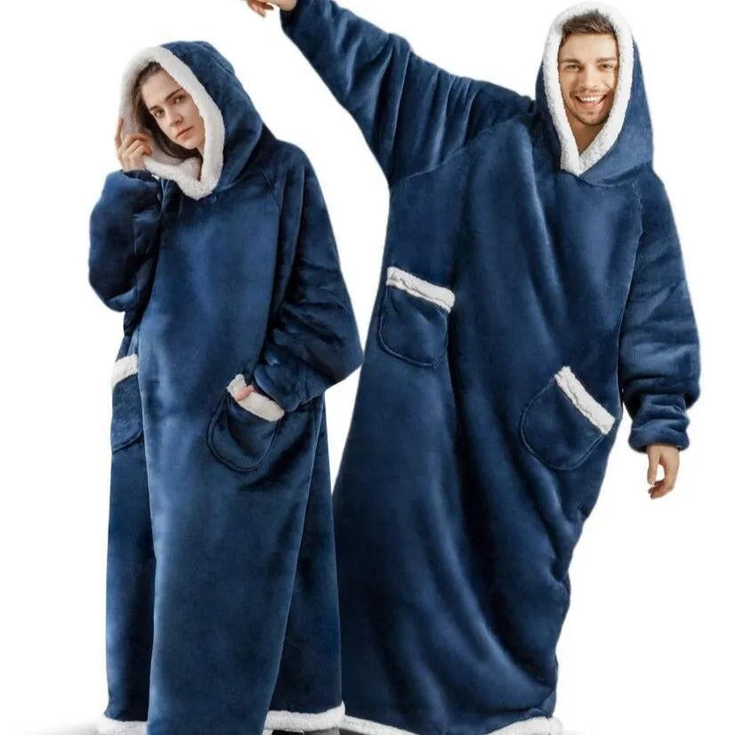 Suer Long Flannel Sherpa Wearable Blanket Winter Warm Blanket with Sleeves Hoodie Sweatshirts Oversized  TV Blanket Pullover