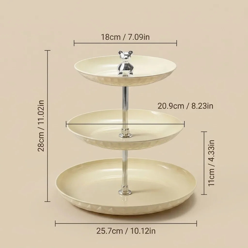 2/3 Tier Serving Tray Cake Stand Reusable Plastic Plates Serving Dishes Dessert Plate Fruit Bowl Snack Dish PET Food Tray Handle