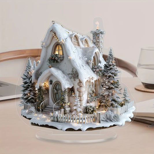 Christmas Acrylic Hanging Ornament – 2D Castle & Snow House Pendant