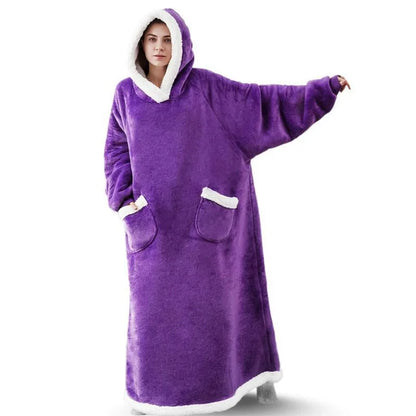 Suer Long Flannel Sherpa Wearable Blanket Winter Warm Blanket with Sleeves Hoodie Sweatshirts Oversized  TV Blanket Pullover
