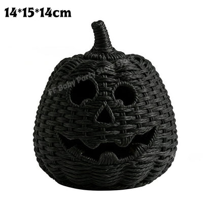 Hand-Woven Wicker Pumpkin Lantern with Witch Hat — Halloween Candle Holder & Fall Decor