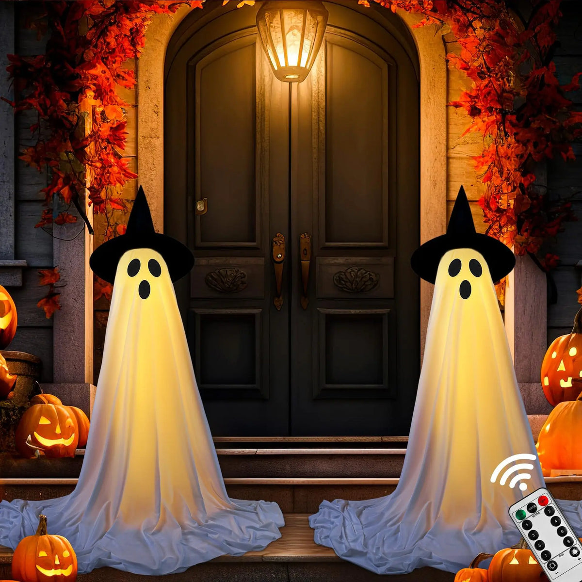 Halloween Standing Ghost Decoration with Witch Hat — Spooky Lawn & Indoor Decor