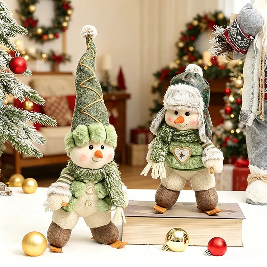 Christmas Snowman & Reindeer Scene Figurines — Holiday Shelf & Tabletop Decor