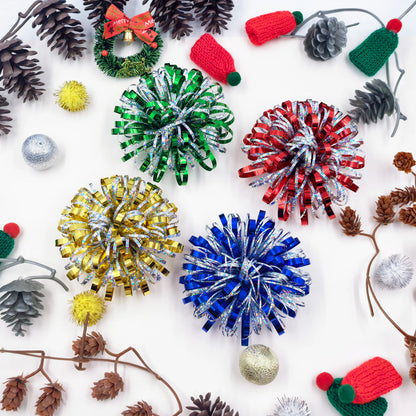 Firework Gift Bows 4-Pack – Mixed Color PET Pom Pom Bows for Christmas, Birthdays & Parties