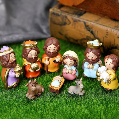 Christmas Nativity Figurine Set – Cartoon Manger Scene Characters for Holiday Décor & Gifting