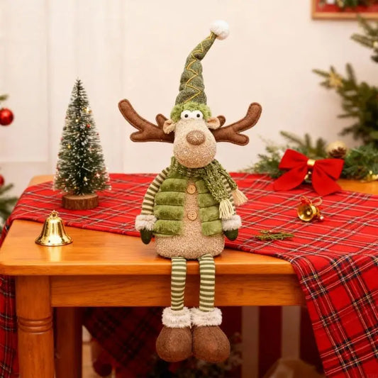 Plush Santa Hat Reindeer Doll — Christmas Tree & Shelf Decoration