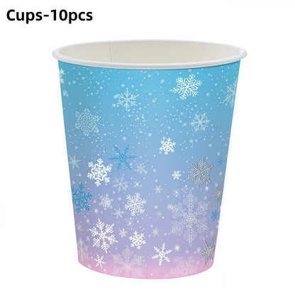 Christmas Snowflake Party Supplies Tableware Set Cups Plates Napkins Tablecloth Blue Purple Snowflake Birthday Decoration Props