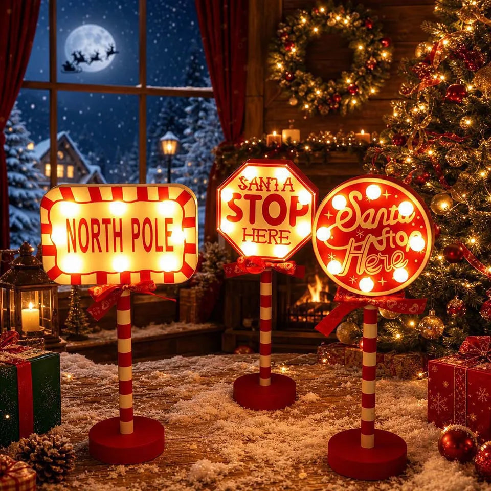 Santa Stop Here LED Tree Topper & Window Desk Lamp – Festive Holiday Light