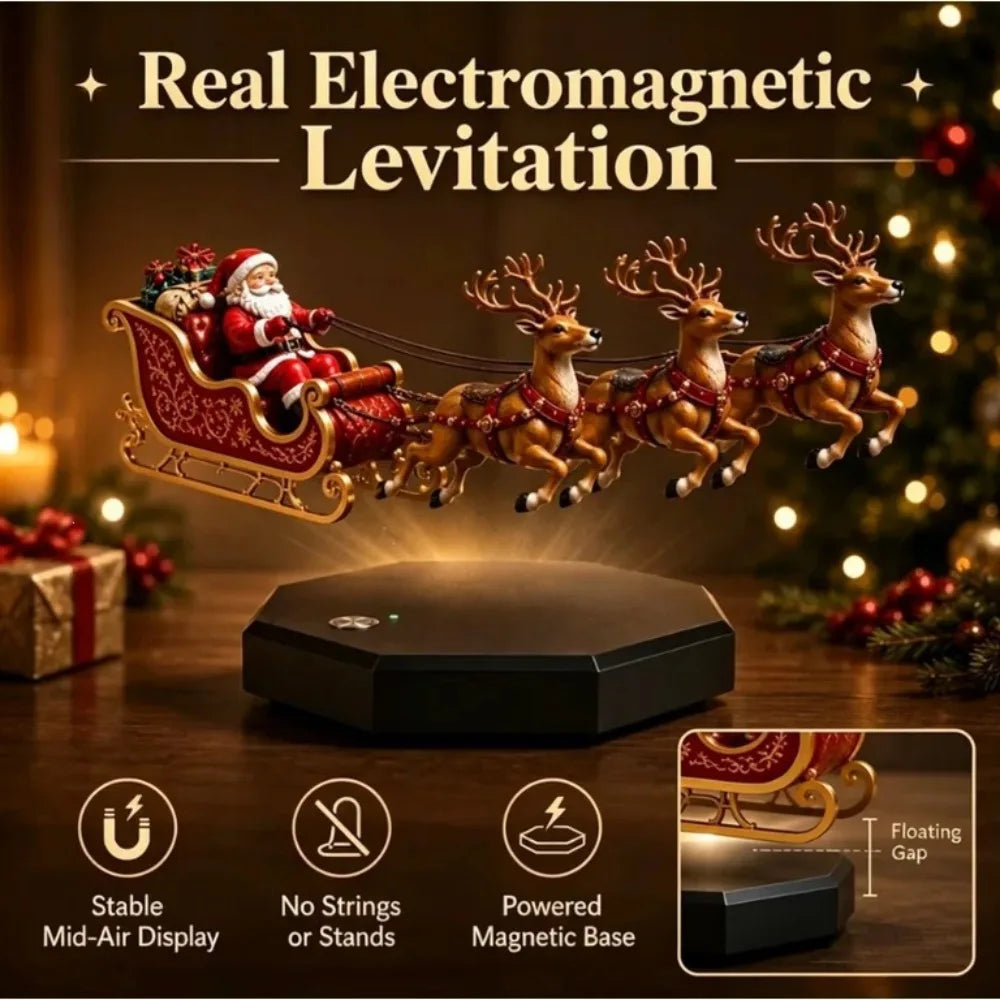 Magnetic Levitation Floating Santa Sleigh Ornament — Rotating Reindeer Holiday Decor