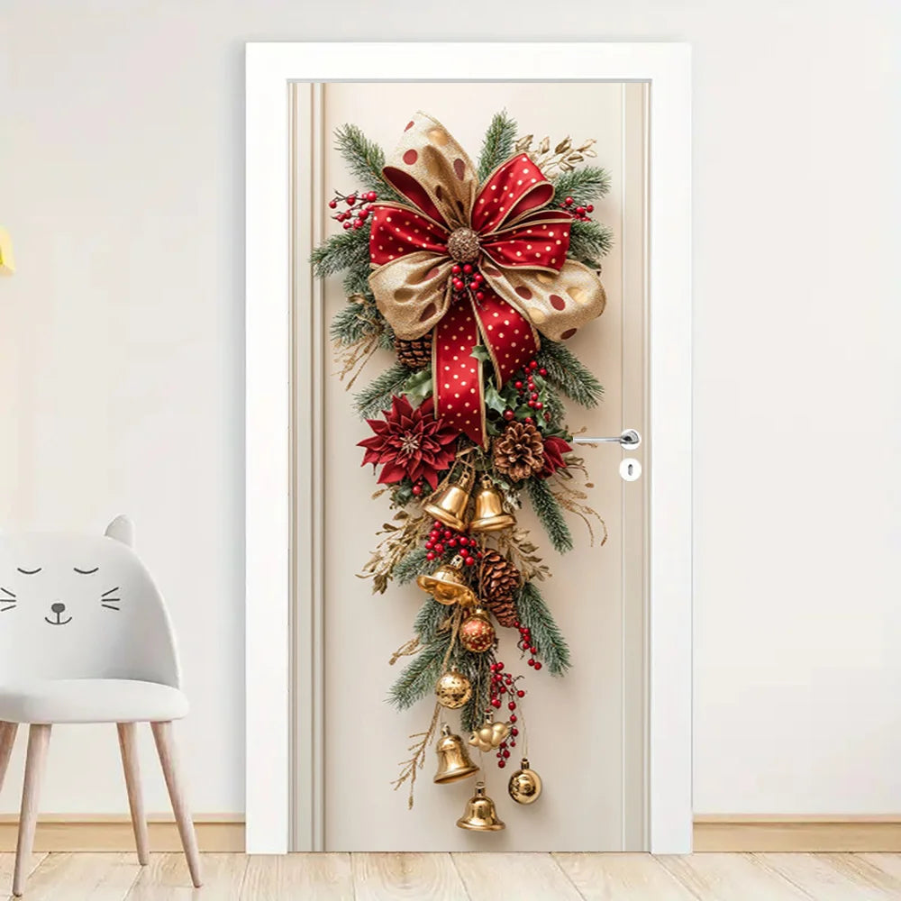 Christmas Red Bells & Greenery Wall Hanging — Holiday Door Decoration