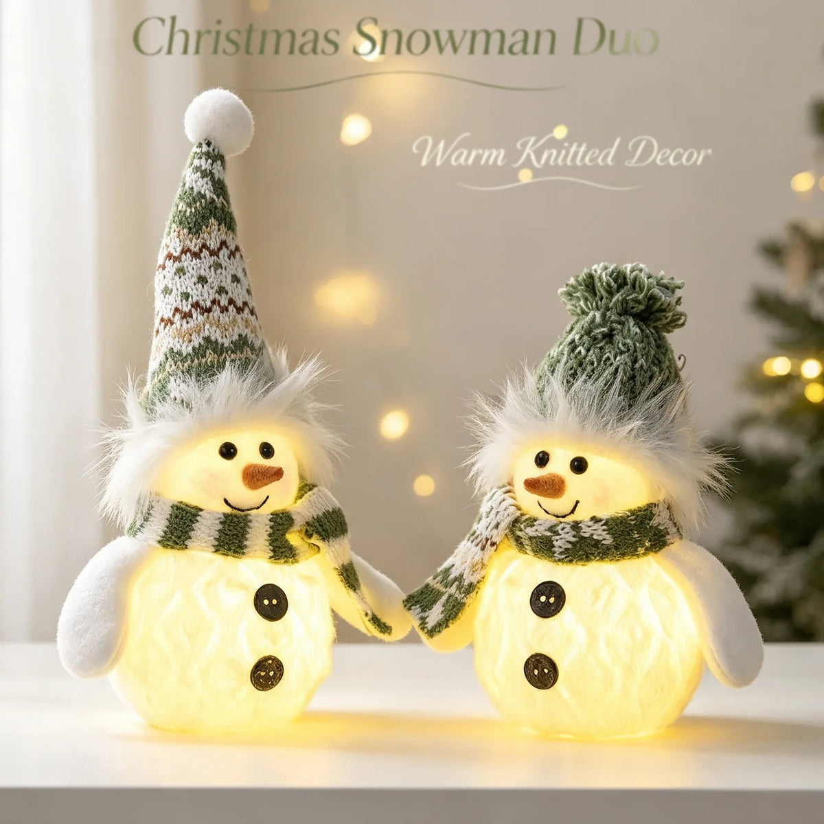 Christmas Lighted Snowman Figurine — Plush Holiday Tabletop Decor