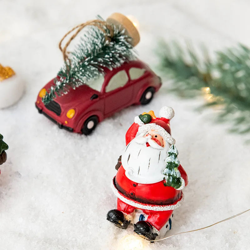 Christmas Resin Santa & Snowman Desktop Figurine – Holiday Décor & Photography Prop