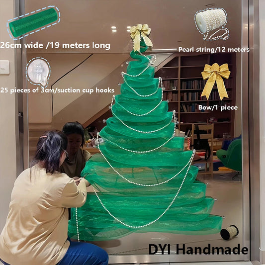 DIY Window Christmas Tree Kit — Silk Yarn Glass & Storefront Holiday Display