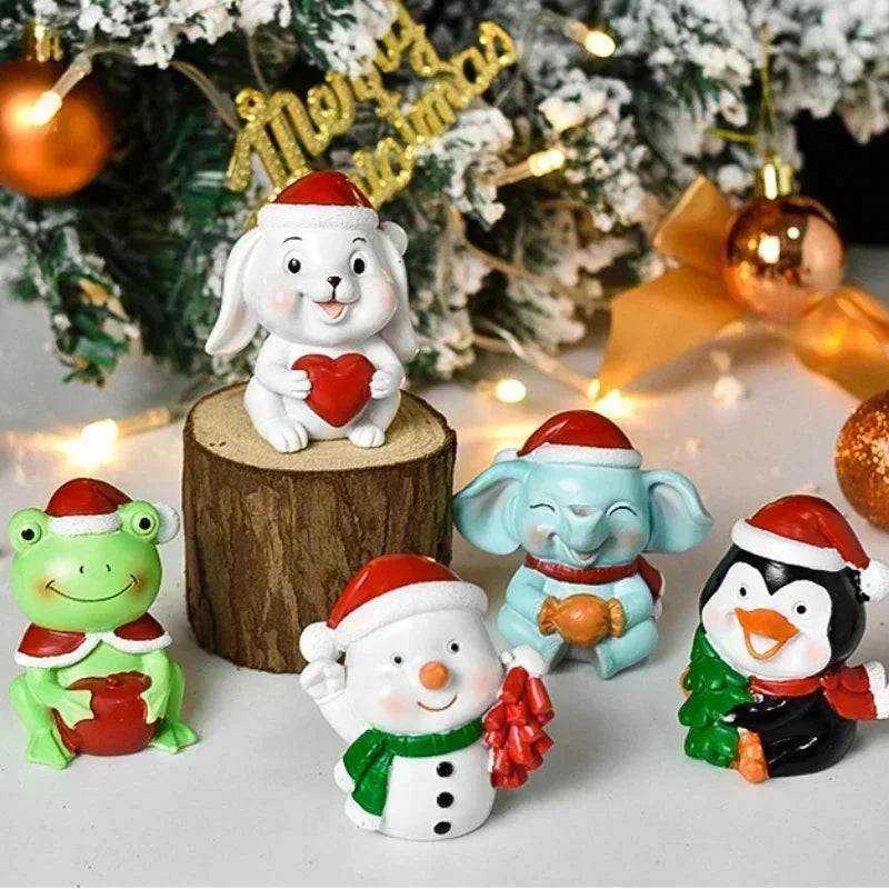 Christmas Resin Animal Figurine Ornament — Cute Holiday Desktop Decor
