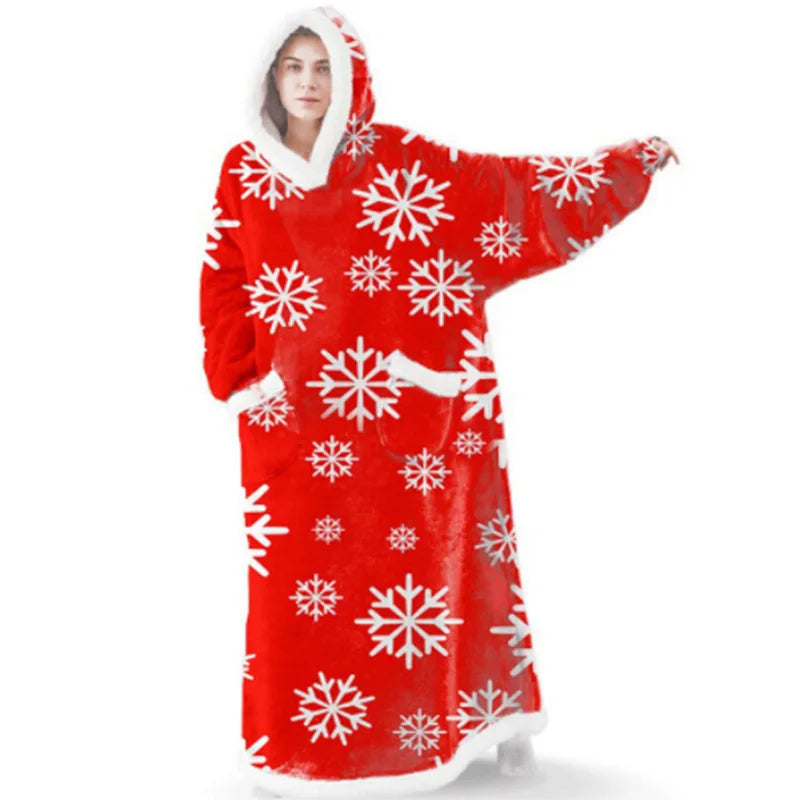 Suer Long Flannel Sherpa Wearable Blanket Winter Warm Blanket with Sleeves Hoodie Sweatshirts Oversized  TV Blanket Pullover